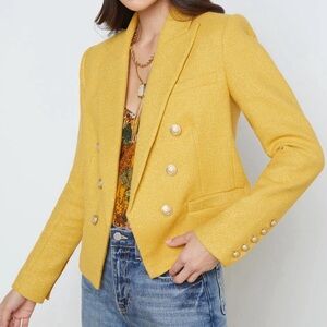 L'Agence Brooke Yellow Metallic Open Blazer Size 2 NWT
